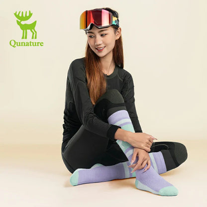 Qunature Wool Ski Socks Winter Warmth Shock Absorption for Skiing Comfort