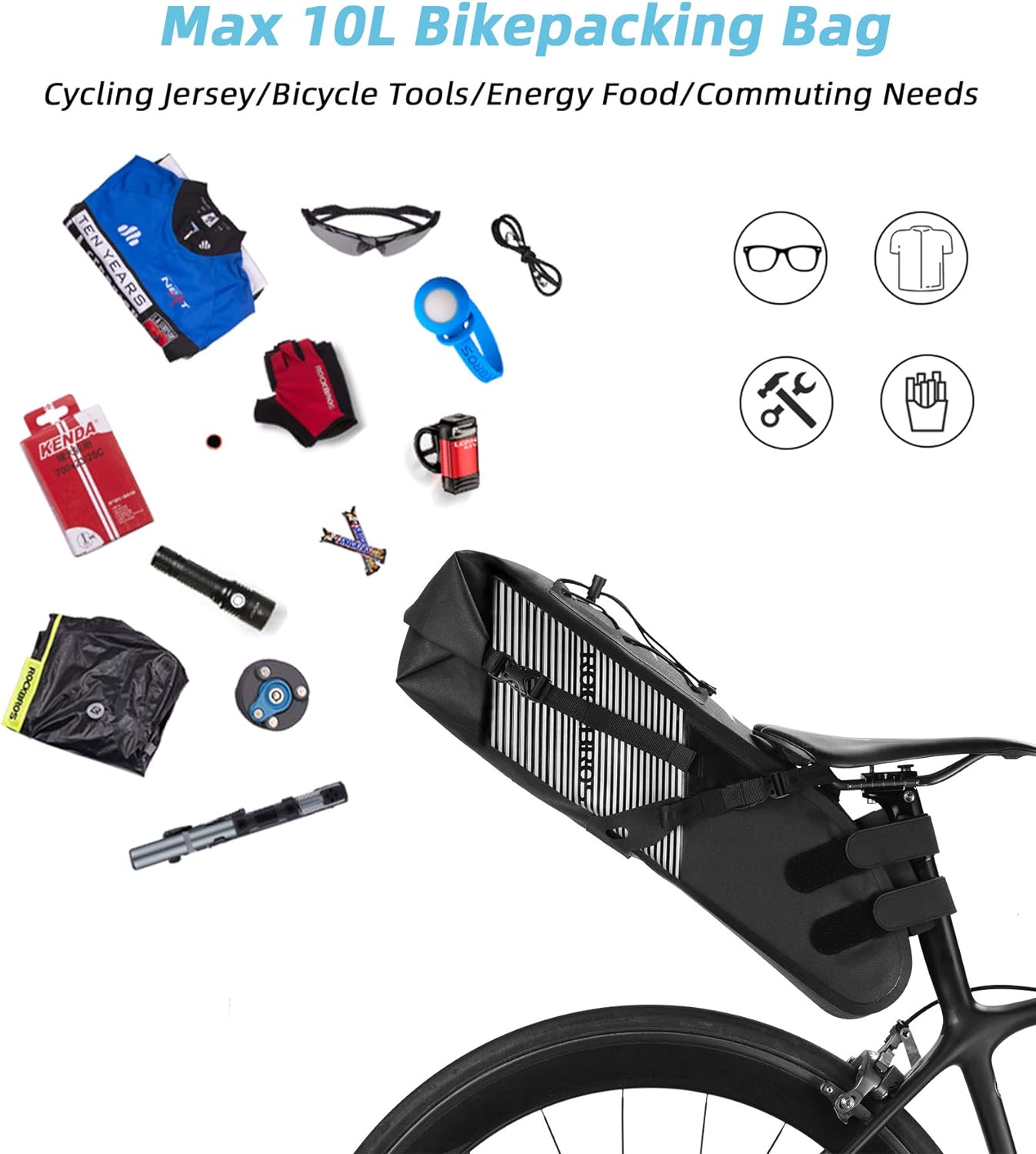 ROCKBROS Waterproof Bikepacking Saddle Bag 14L Adjustable Capacity Easy Install