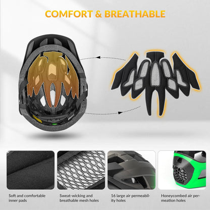 ROCKBROS Kids Full Face Bike Helmet Ages 5-14 Anti-Collision Detachable Chin