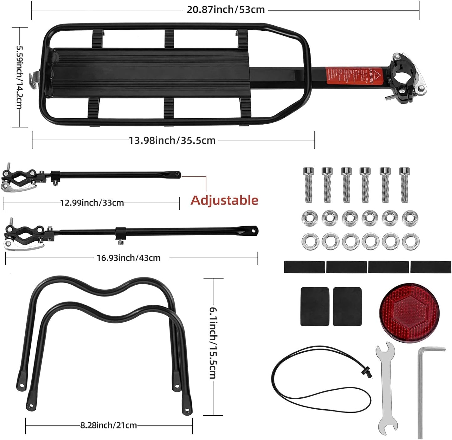 ROCKBROS Rear Bike Bicycle Cargo Rack Aluminum Alloy 115 lbs Capacity Black