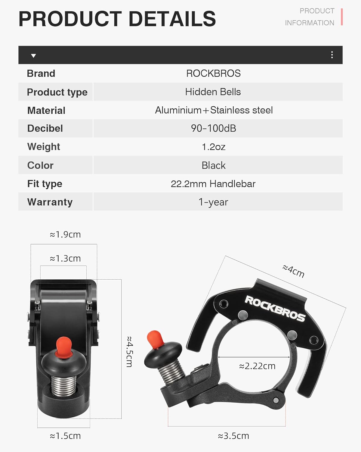 Bike Bells Hidden for 22.2mm Handlebars More Than 100dB