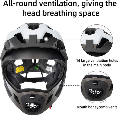ROCKBROS Kids Full Face Bike Helmet Ages 5-14 Anti-Collision Detachable Chin