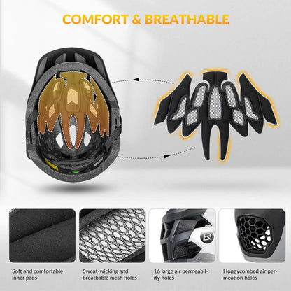 ROCKBROS Kids Full Face Bike Helmet Ages 5-14 Anti-Collision Detachable Chin