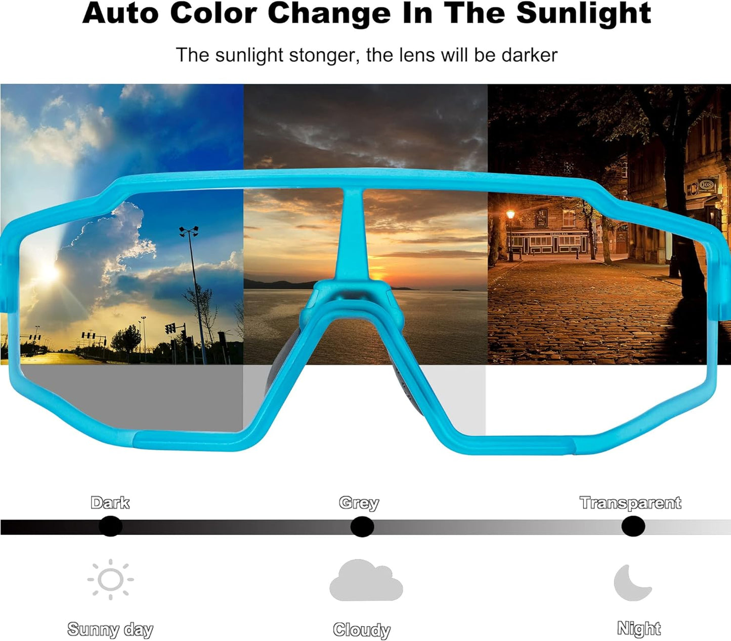 Aerodynamic Windproof Photochromic Cycling Sunglasses