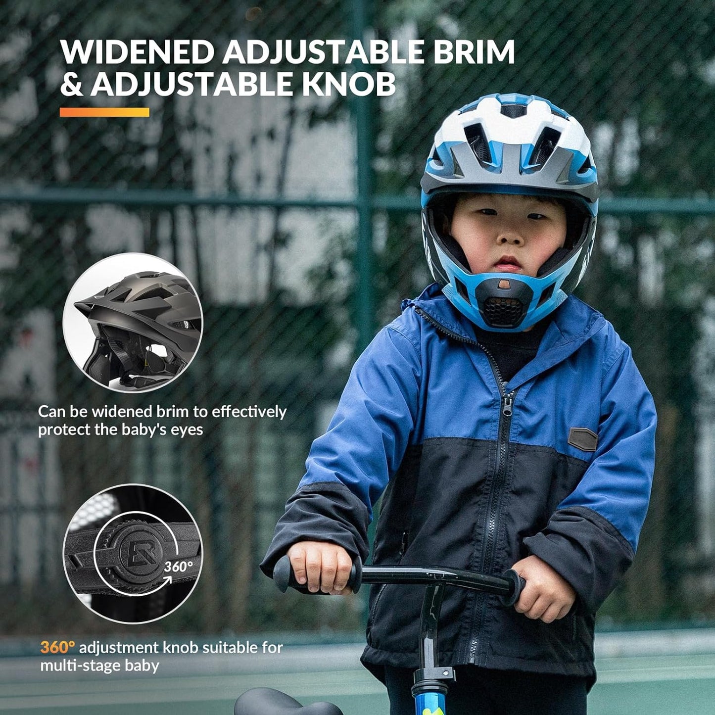 ROCKBROS Kids Full Face Bike Helmet Ages 5-14 Anti-Collision Detachable Chin