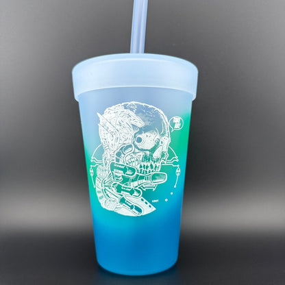 Silicone Straw Tumbler Pint Glass (16 Oz) - [STRATUS] Fear by Les White