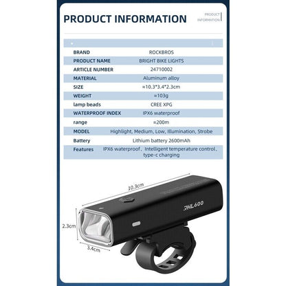 ROCKBROS Bike Front Headlight RHL400/600