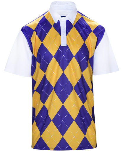 Classic Argyle Mens Golf Polo Shirt - Purple & Gold by ReadyGOLF