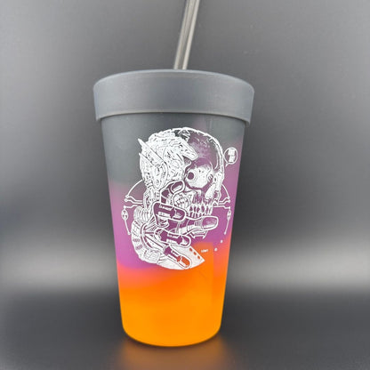 Silicone Straw Tumbler Pint Glass (16 Oz) - [STRATUS] Fear by Les White