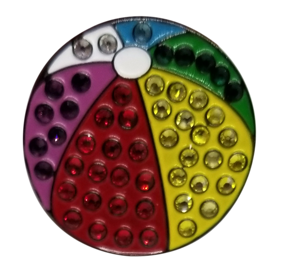 Beach Ball Ball Marker & Hat Clip with Crystals by ReadyGOLF