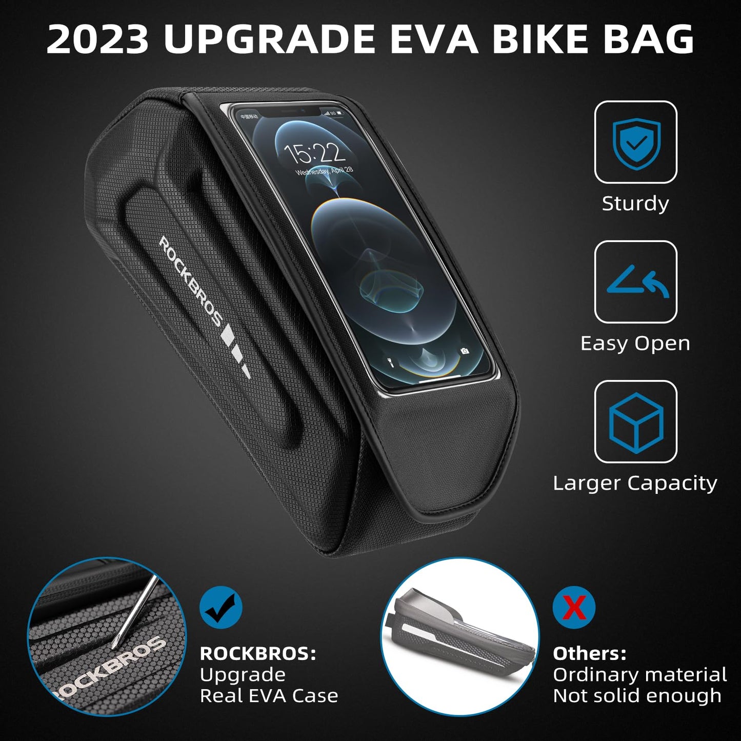 ROCKBROS Bike Bag Under 6.8” Bicycle Accessories Pouch, EVA Waterproof