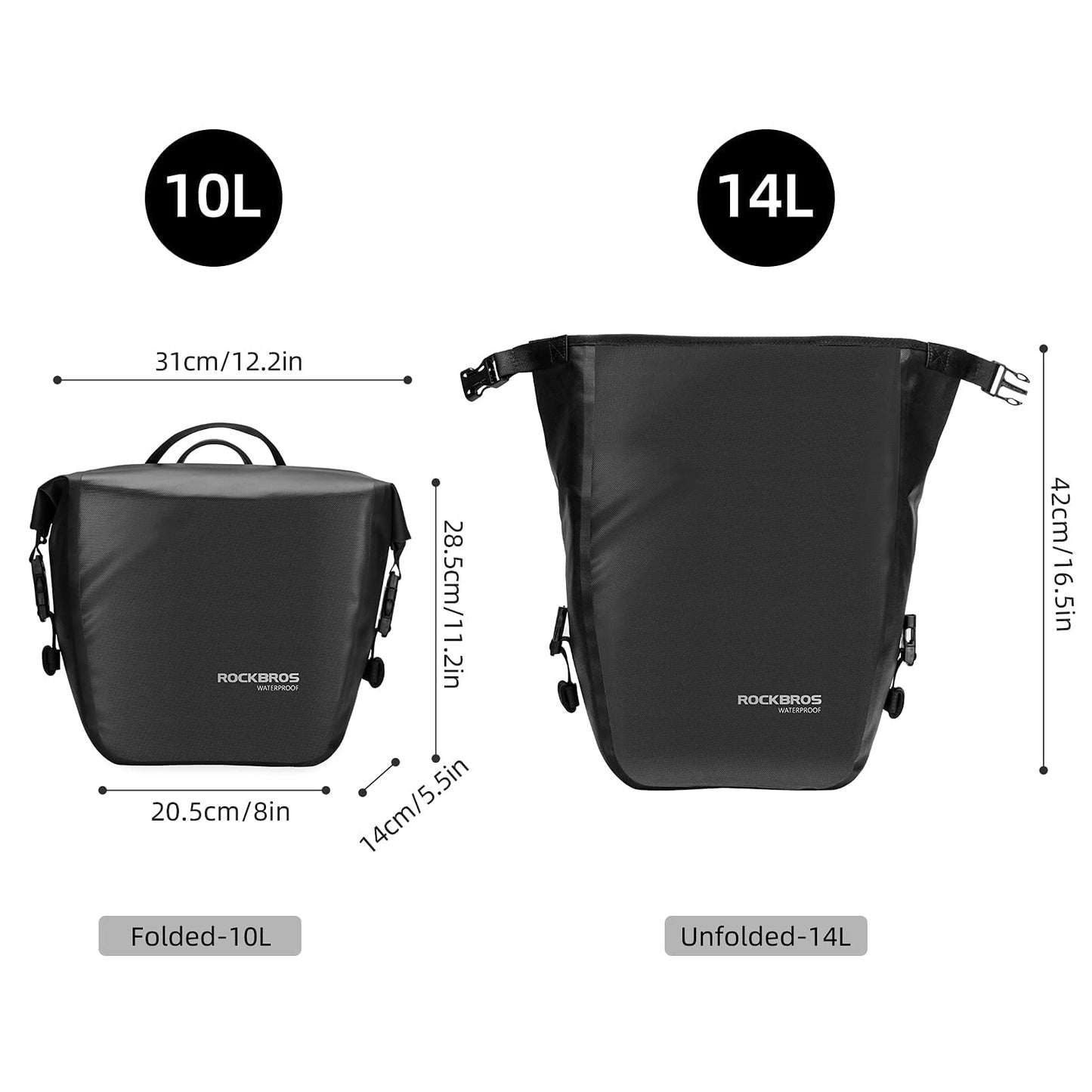 ROCKBROS Front Roller Panniers Bag Sturdy with Handle Shoulder Strap 1 Pair