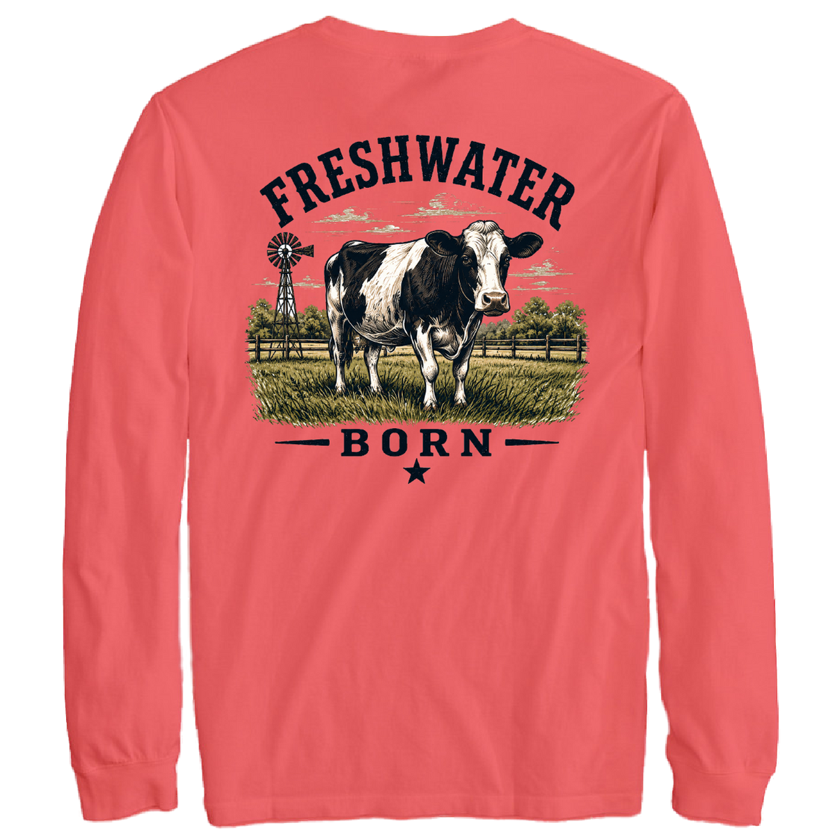 Freshwater Born- Holstein Cow Men's Cotton Long Sleeve Shirt