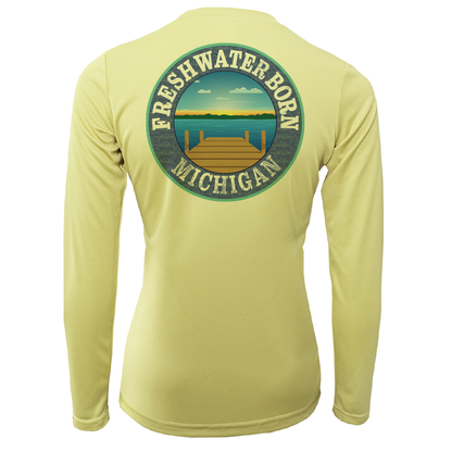 Michigan Freshwater Born Linear Logo Women's Long Sleeve UPF 50+ Dry-Fit Shirt
