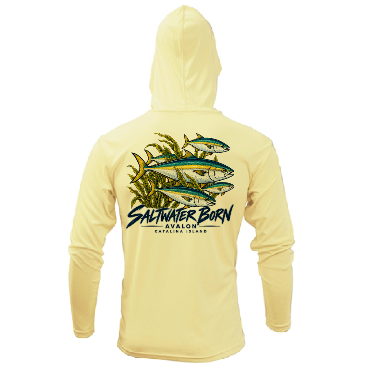 Avalon, CA Yellowtail Men's Long Sleeve UPF 50+ Dry-Fit Hoodie