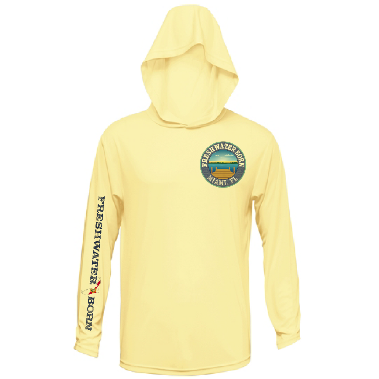 Miami, FL Freshwater Born Peacock Bass Men's Long Sleeve UPF 50+ Dry-Fit Hoodie