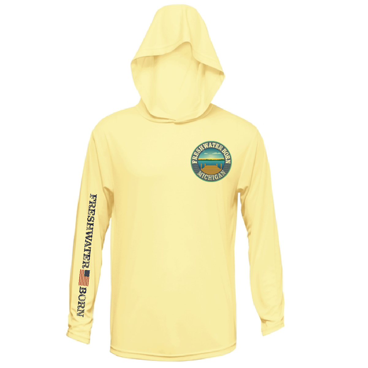 Michigan Freshwater Born Smallmouth Bass Men's Long Sleeve UPF 50+ Dry-Fit Hoodie