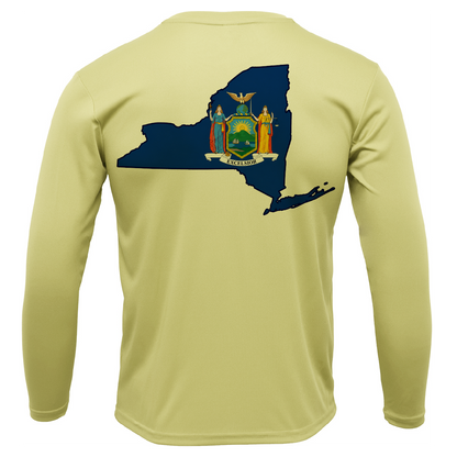 Long Island, NY State Flag Outline Men's Long Sleeve UPF 50+ Dry-Fit Shirt