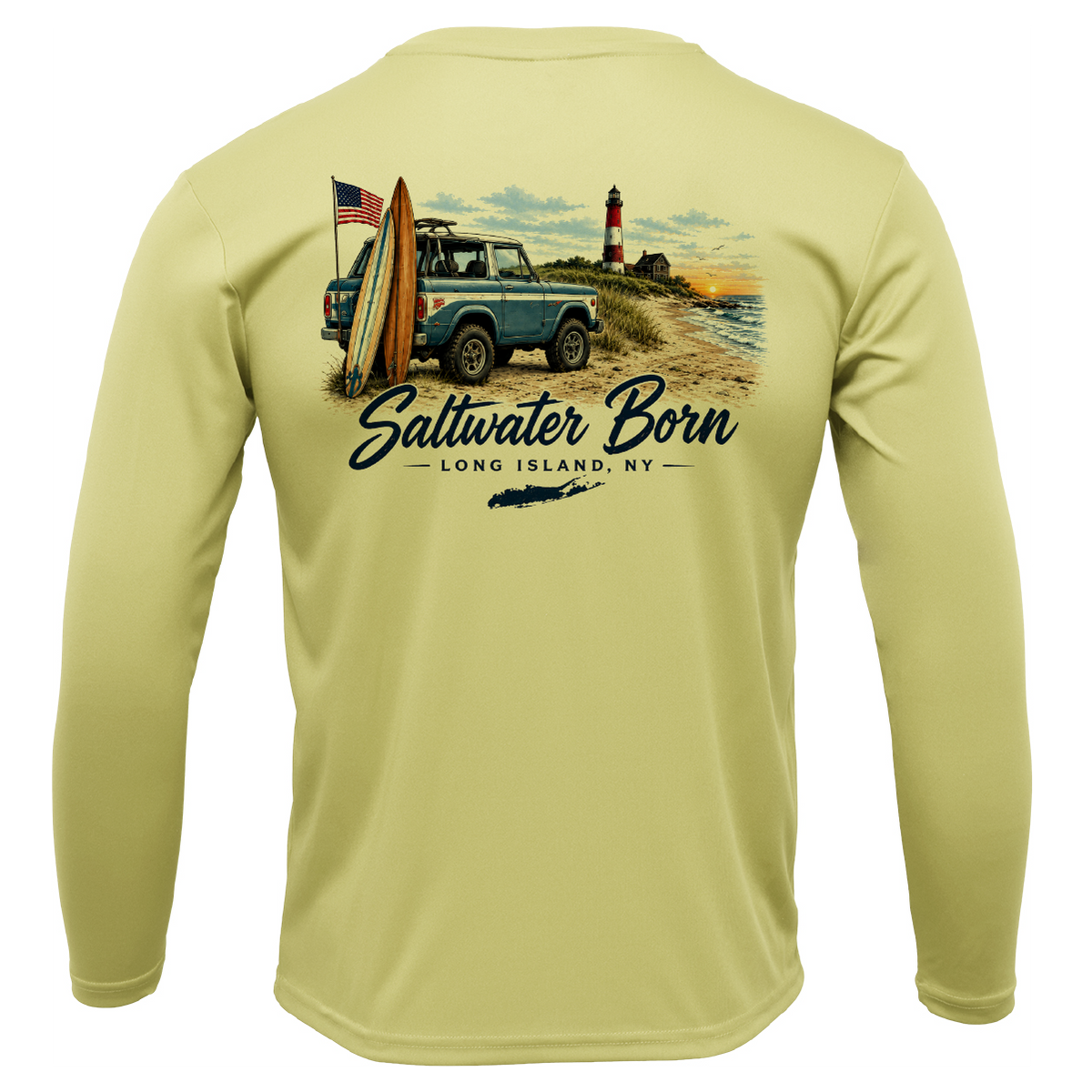 Long Island, NY Saltwater Born Beach Truck Men's Long Sleeve UPF 50+ Dry-Fit Shirt