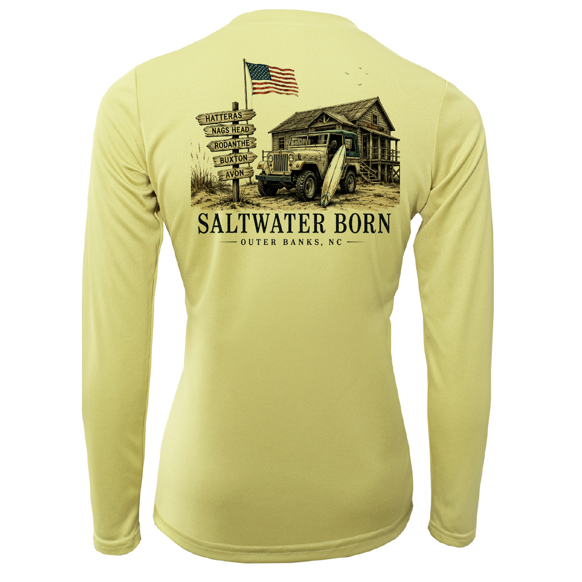 Outer Banks, NC Beach Jeep Women's Long Sleeve UPF 50+ Dry-Fit Shirt
