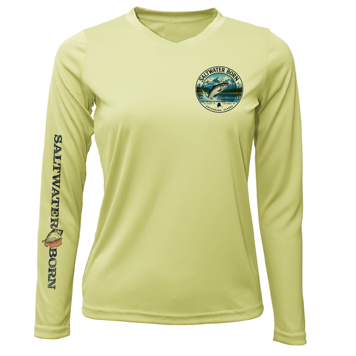 Anchorage, AK Salmon Women's Long Sleeve UPF 50+ Dry-Fit Shirt
