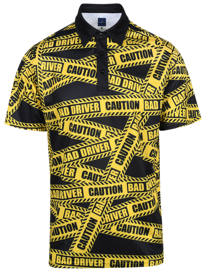 Caution Bad Driver Mens Golf Polo Shirt