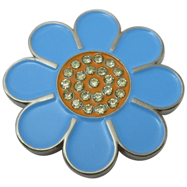 Hippie Flower Blue & Orange Crystal Ball Marker & Hat Clip by ReadyGOLF