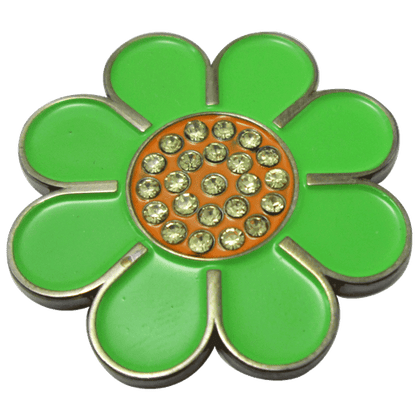 Hippie Flower Green & Orange Crystal Ball Marker & Hat Clip by ReadyGOLF