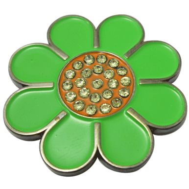 Hippie Flower Green & Orange Crystal Ball Marker & Hat Clip by ReadyGOLF