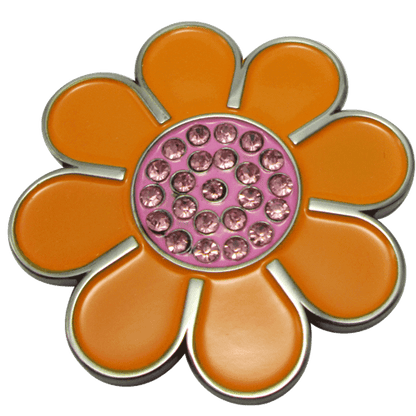 Hippie Flower Orange & Pink Crystal Ball Marker & Hat Clip by ReadyGOLF