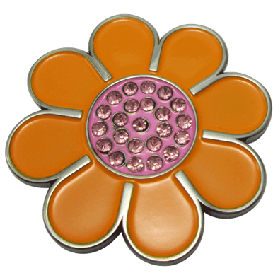 Hippie Flower Orange & Pink Crystal Ball Marker & Hat Clip by ReadyGOLF
