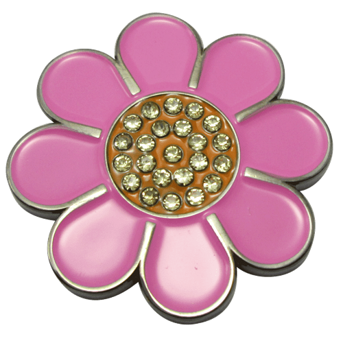 Hippie Flower Pink & Orange Crystal Ball Marker & Hat Clip by ReadyGOLF