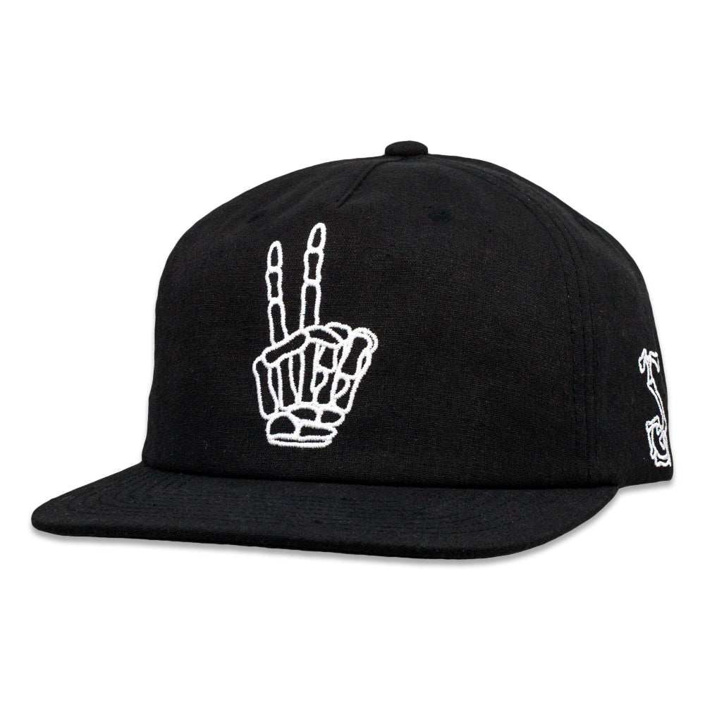 Skeleton Peace Sign Black Unstructured Snapback Hat
