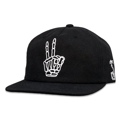 Skeleton Peace Sign Black Unstructured Snapback Hat