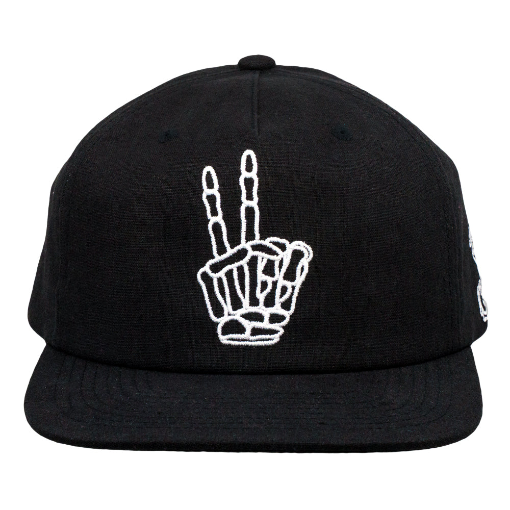 Skeleton Peace Sign Black Unstructured Snapback Hat