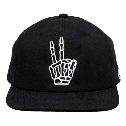 Skeleton Peace Sign Black Unstructured Snapback Hat