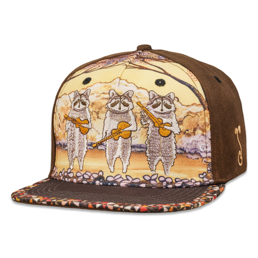 Foraged Pigment Art Raccoon Band Brown Snapback Hat