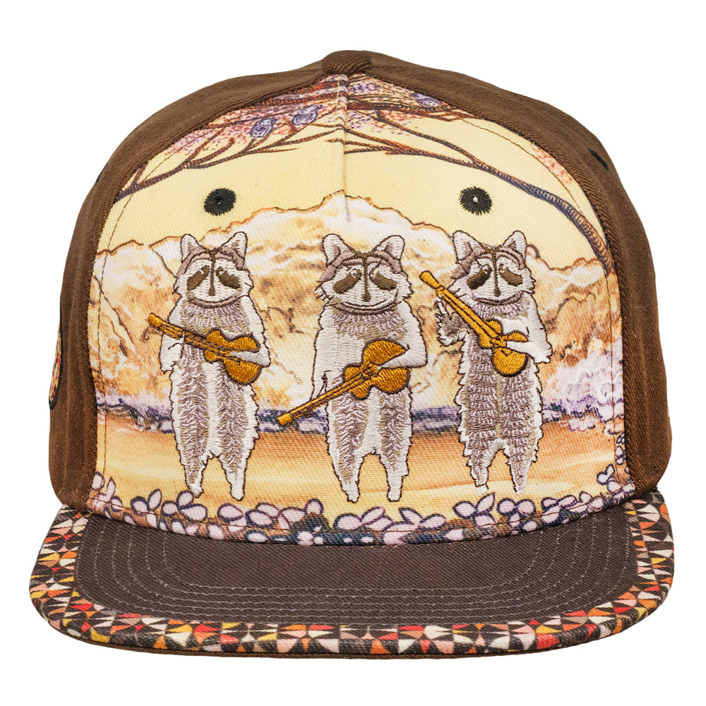 Foraged Pigment Art Raccoon Band Brown Snapback Hat