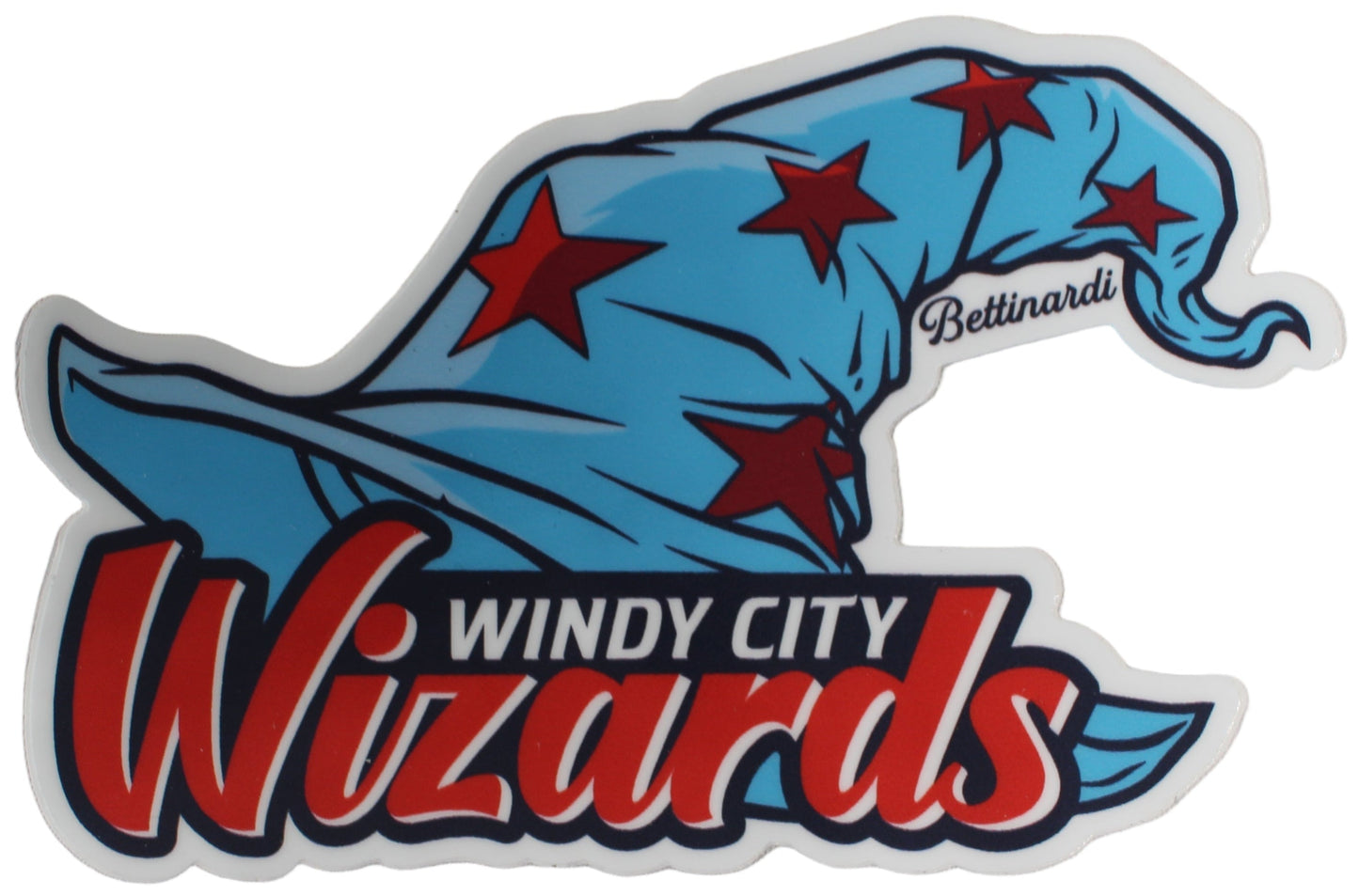 Bettinardi Windy City Wizard Hat Red/Blue Sticker 4.0" x 2.5" Diameter