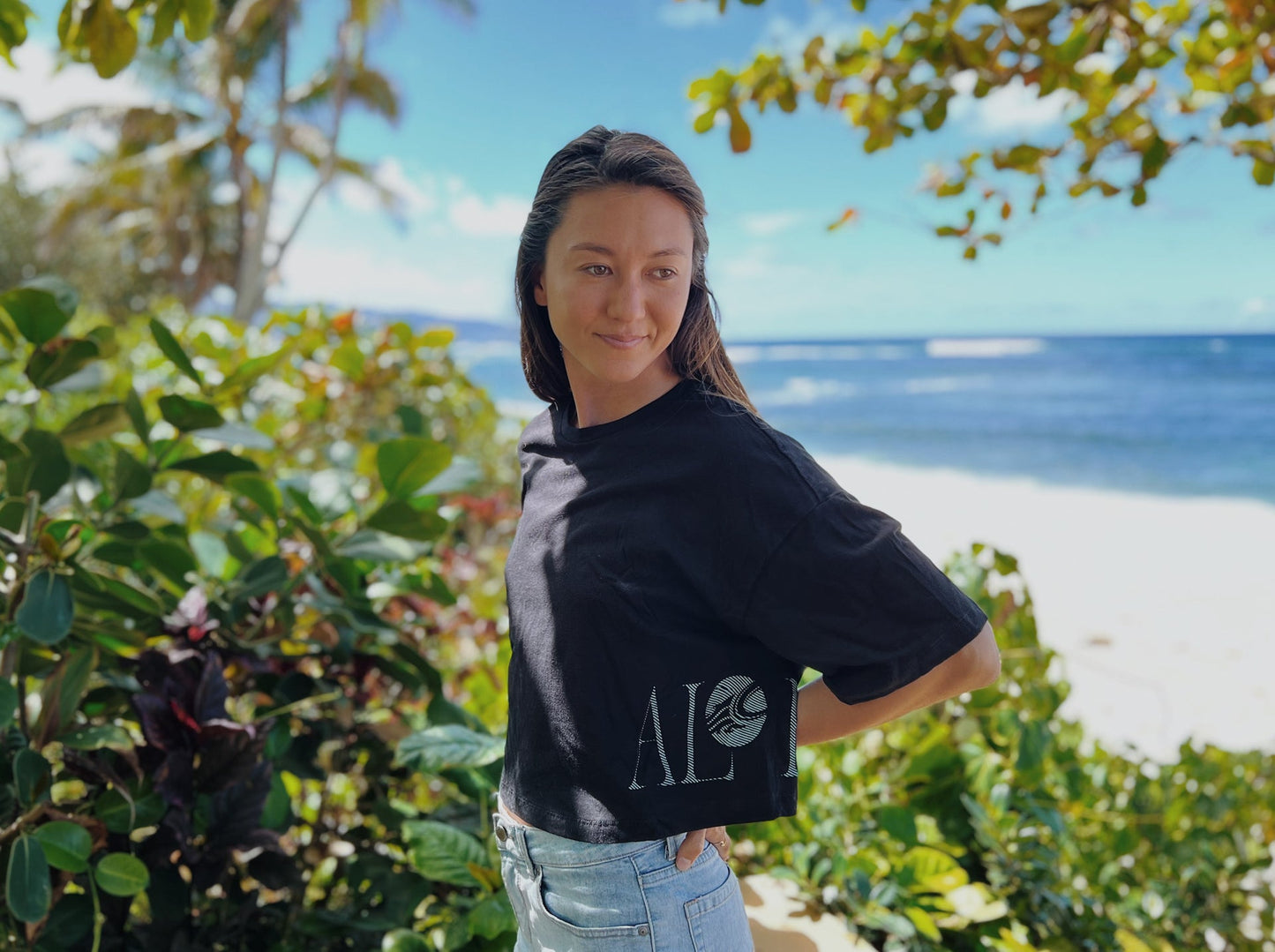 CAB W CROP ALOHA TEE BLK M