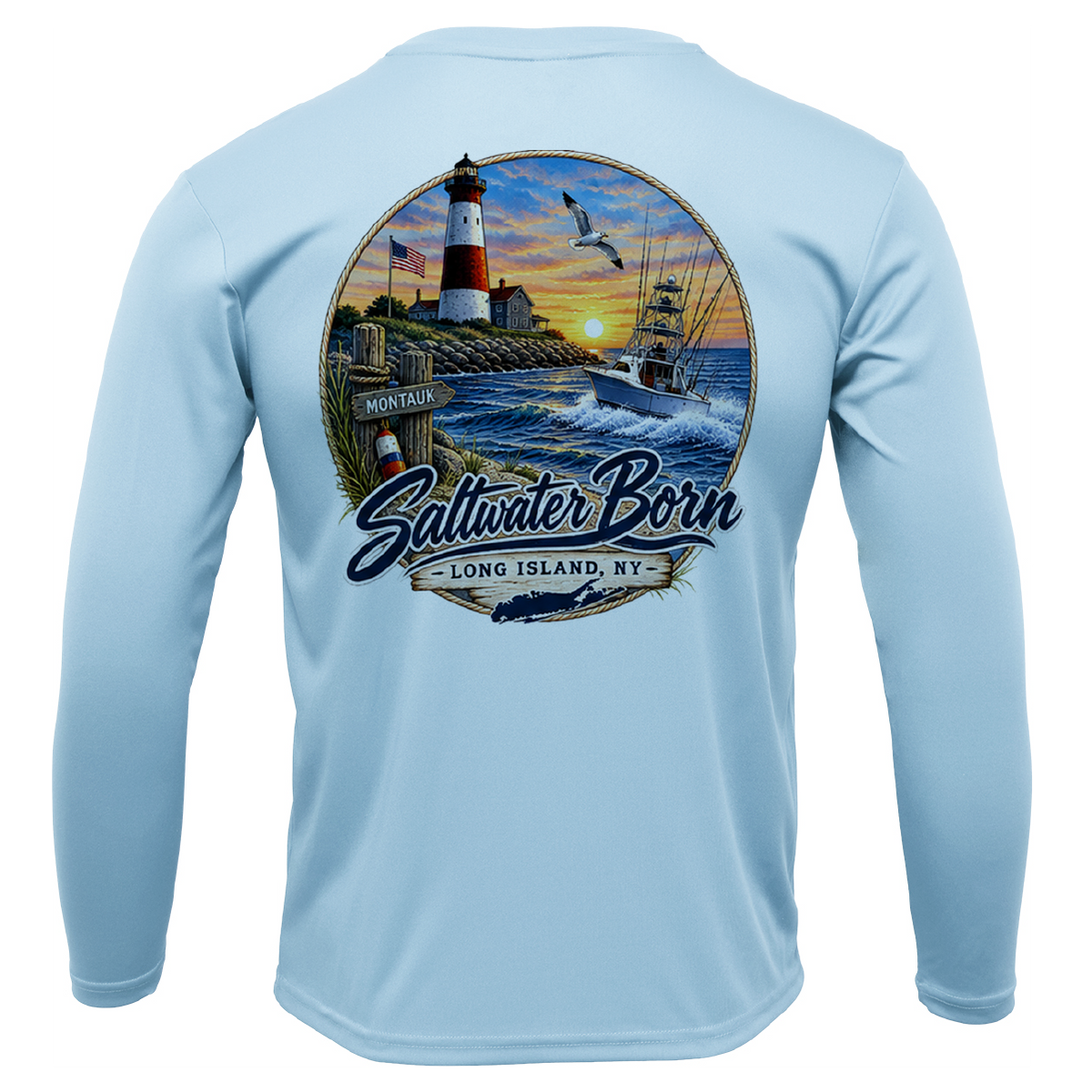 Long Island, NY Lighthouse Men's Long Sleeve UPF 50+ Dry-Fit Shirt