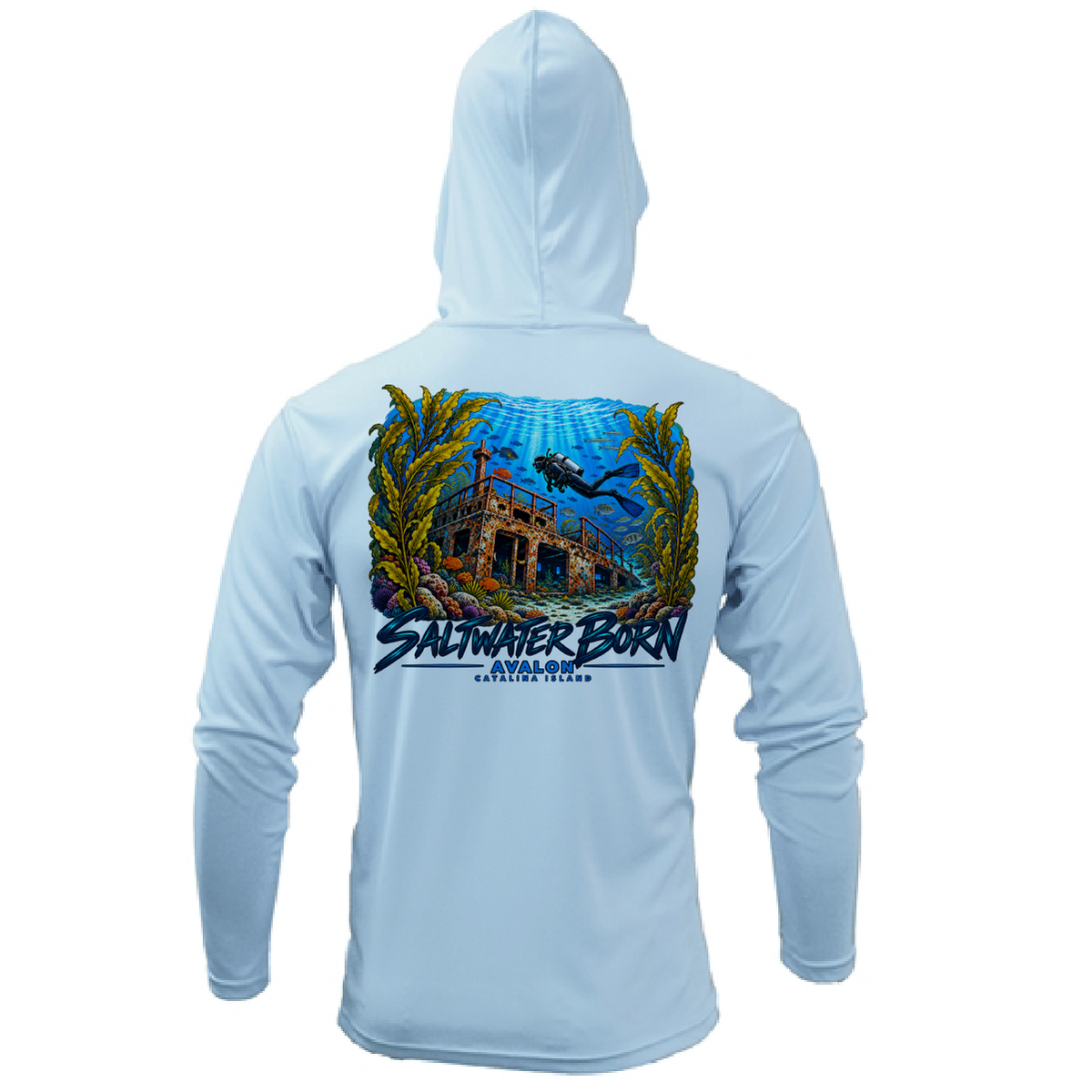 Avalon, CA Shipwreck Dive Men's Long Sleeve UPF 50+ Dry-Fit Hoodie
