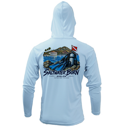Avalon, CA Harbor Dive Days Men's Long Sleeve UPF 50+ Dry-Fit Hoodie