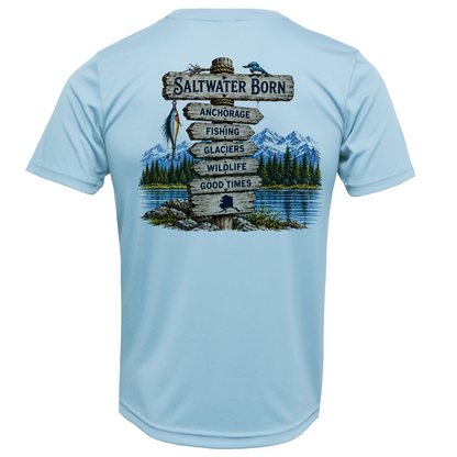 Anchorage, AK Adventure Signpost Men's Short Sleeve UPF 50+ Dry-Fit Shirt