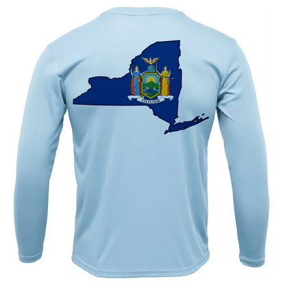 Long Island, NY State Flag Outline Men's Long Sleeve UPF 50+ Dry-Fit Shirt
