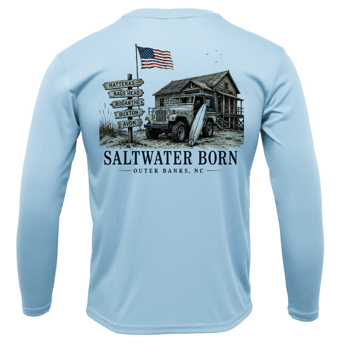 Outer Banks, NC Beach Jeep Men's Long Sleeve UPF 50+ Dry-Fit Shirt