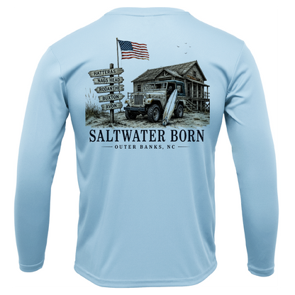 Outer Banks, NC Beach Jeep Men's Long Sleeve UPF 50+ Dry-Fit Shirt