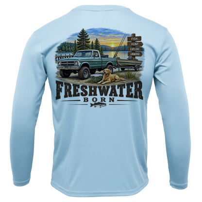 Freshwater Born- Fish, Hunt, Explore, Unwind Boy's UPF 50+ Dry-Fit Shirt