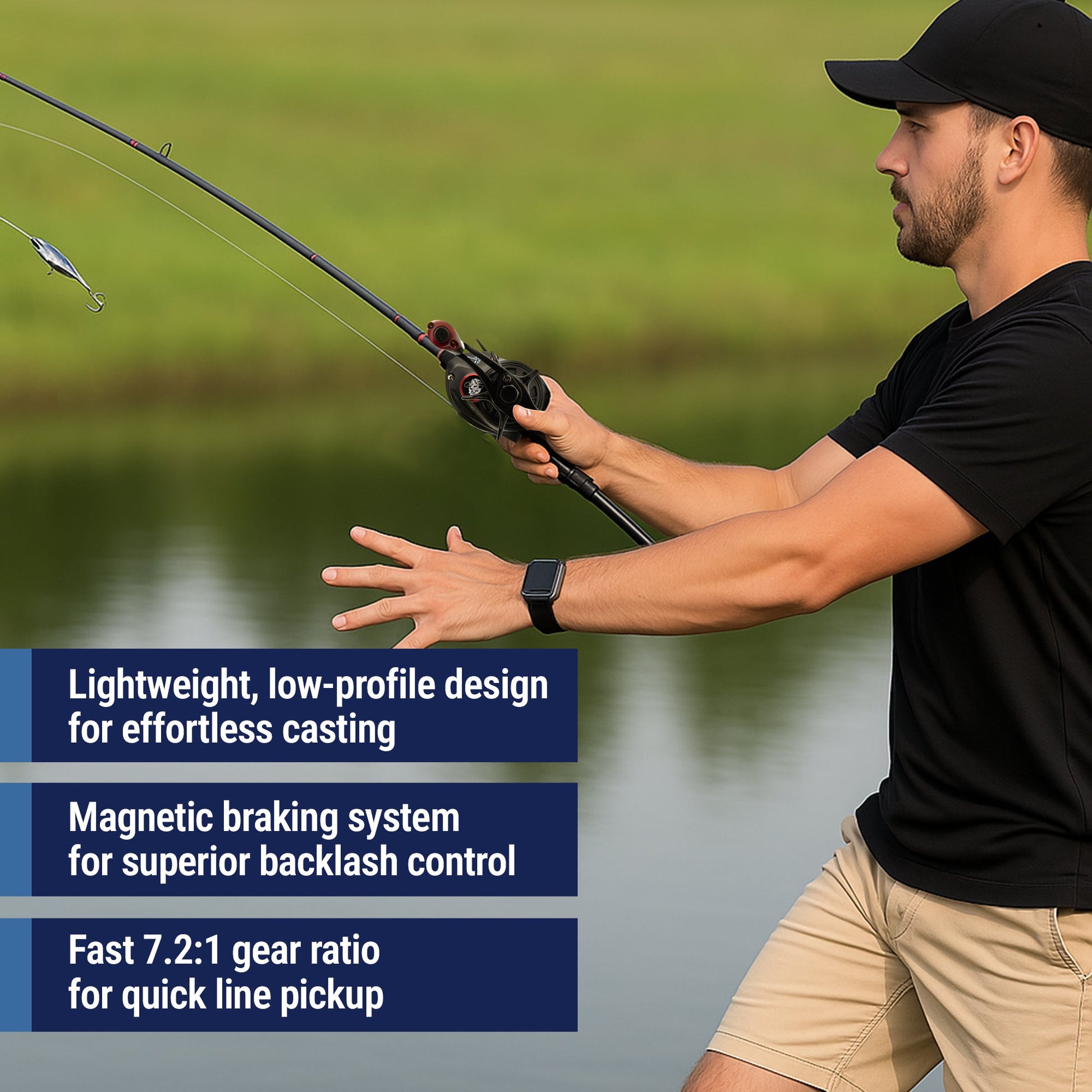Reaction Tackle Baitcasting Fishing Reel – ReactCast Edition- High-Speed 7.3:1 Gear Ratio - New