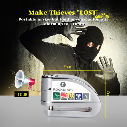 ROCKBROS Motorcycle Disc Lock Alarm Anti-theft 110db Waterproof Alloy Steel 6MM Electric device Scooter Helmet Bicycle Cable Lock